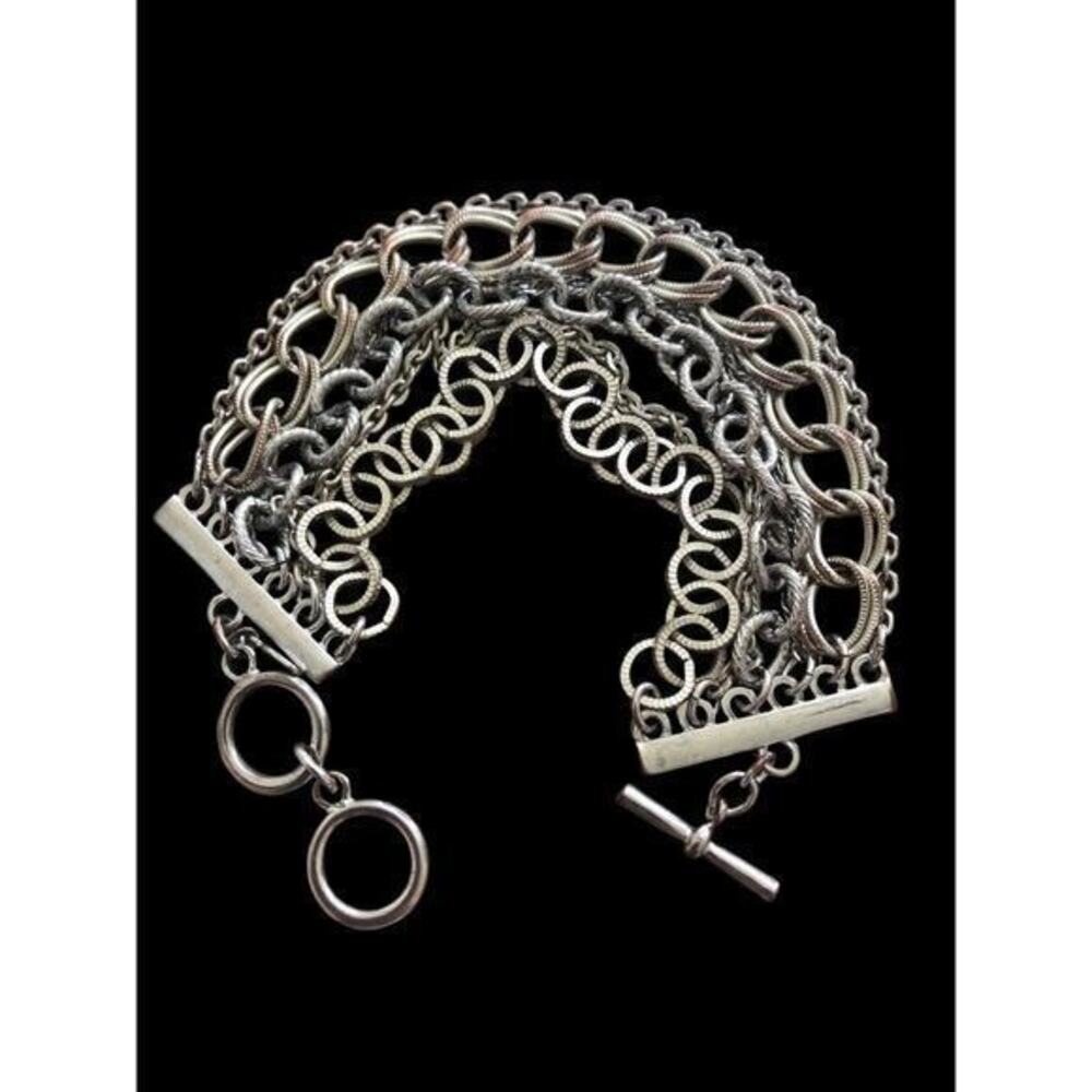 Vtg Premier Designs Multi Chain Silver Tone Rocker Bracelet Boho